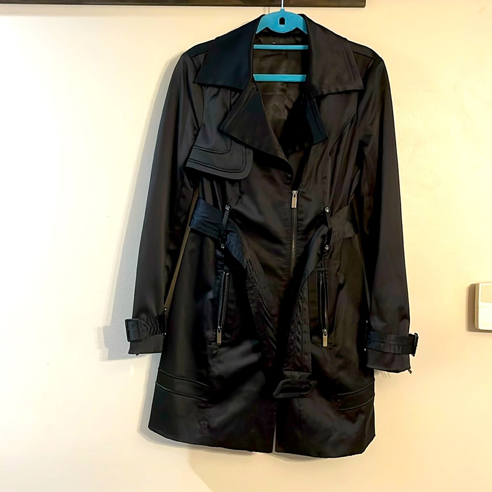 Bebe black satin trench coat